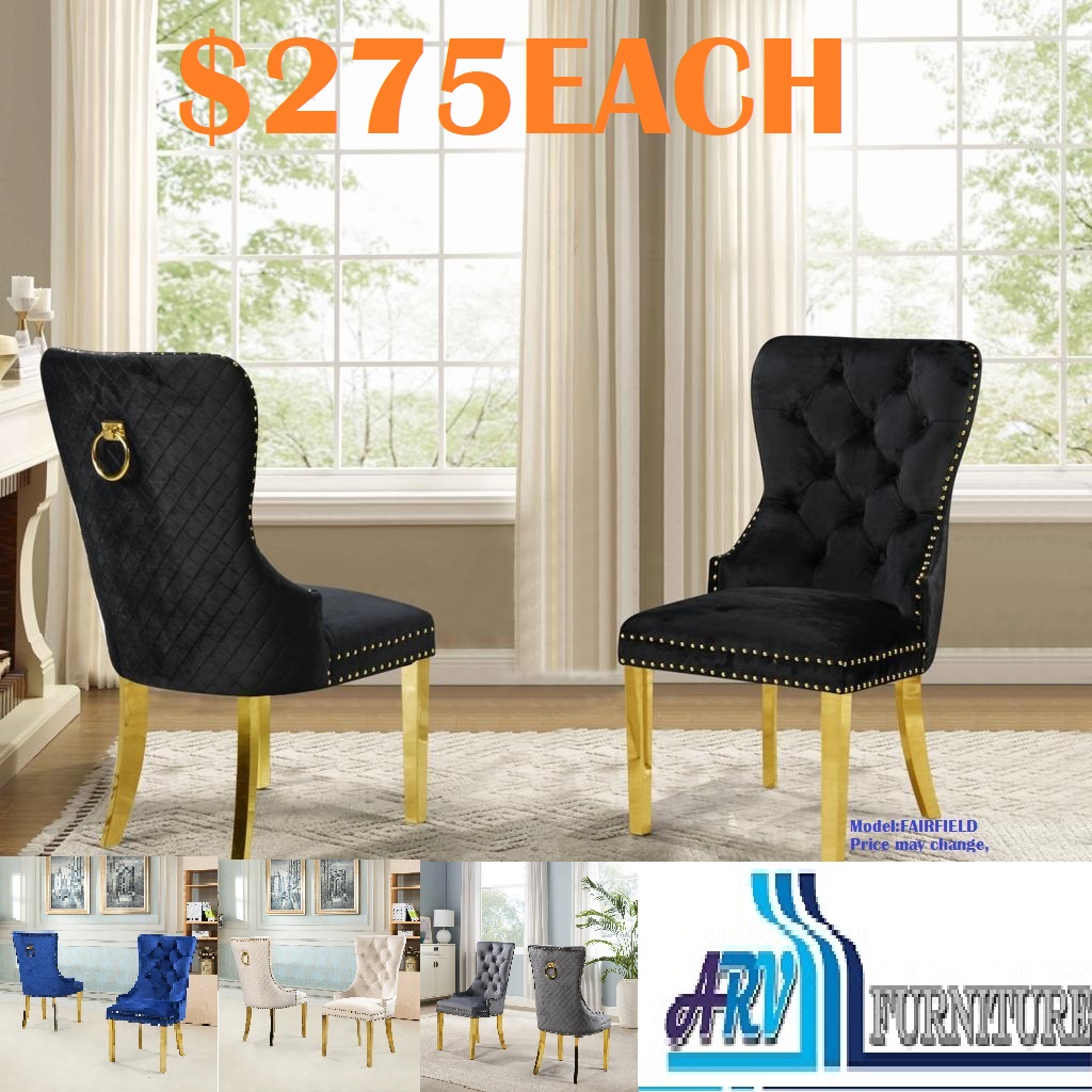 DINING CHAIR GOLDEN LEGS VELVET KITCHEN ARV FURNITURE MISSISSAUGA