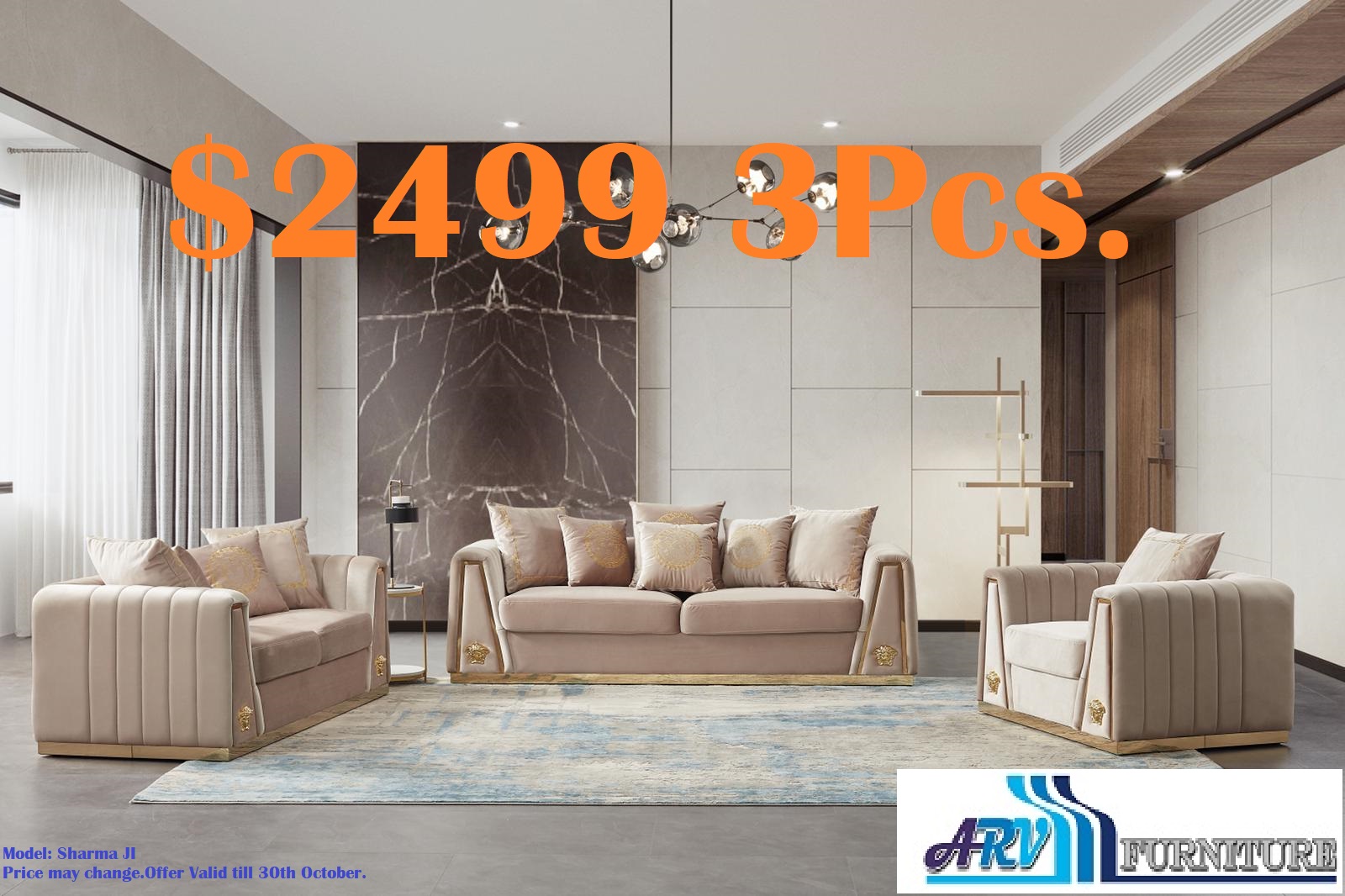 MODERN SOFA SET LOVE SEAT CHAIR GOLDEN VELVET ARV FURNITURE MISSISSAUGA